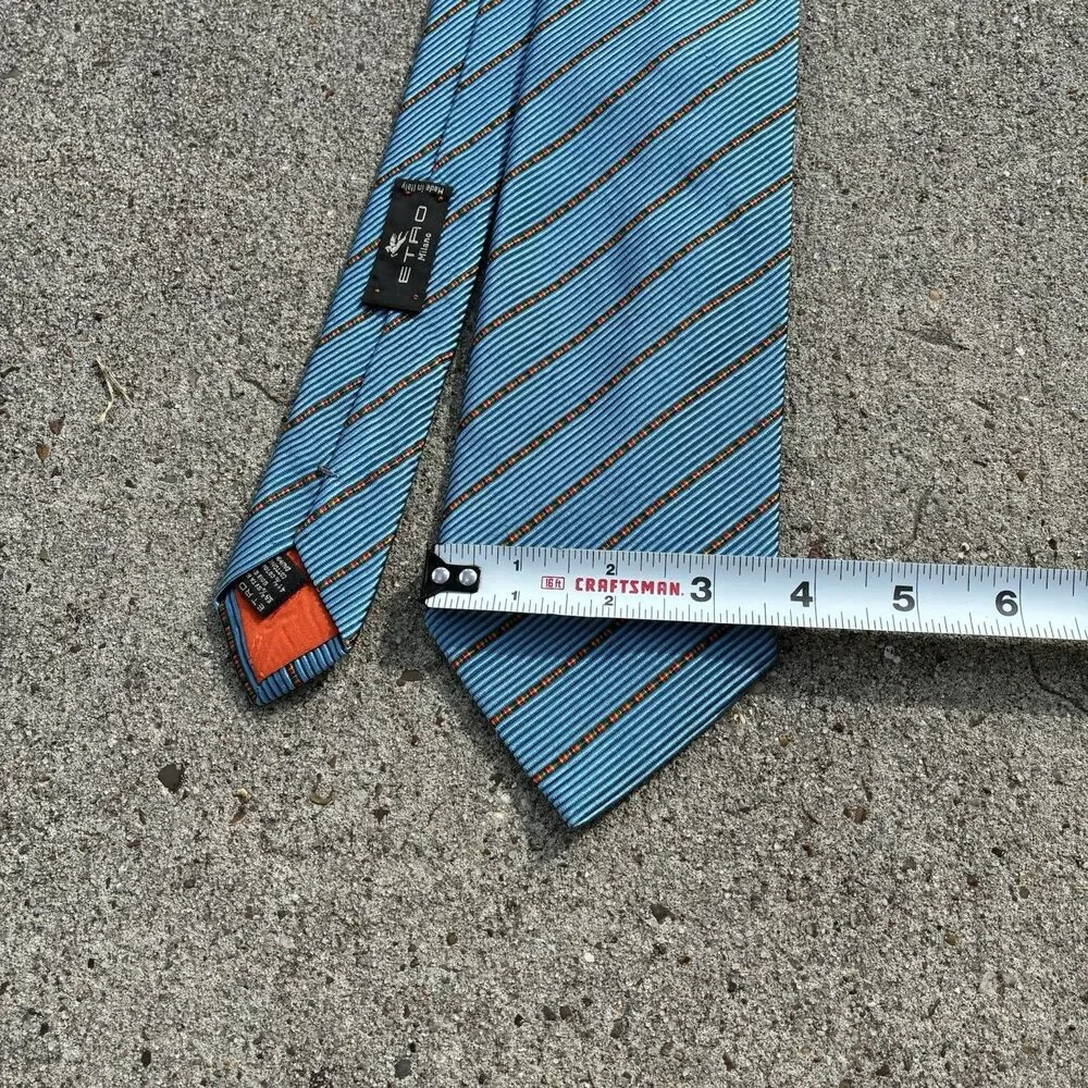 Etro Milano Tie Mens Blue Striped Silk Made In Italy Necktie